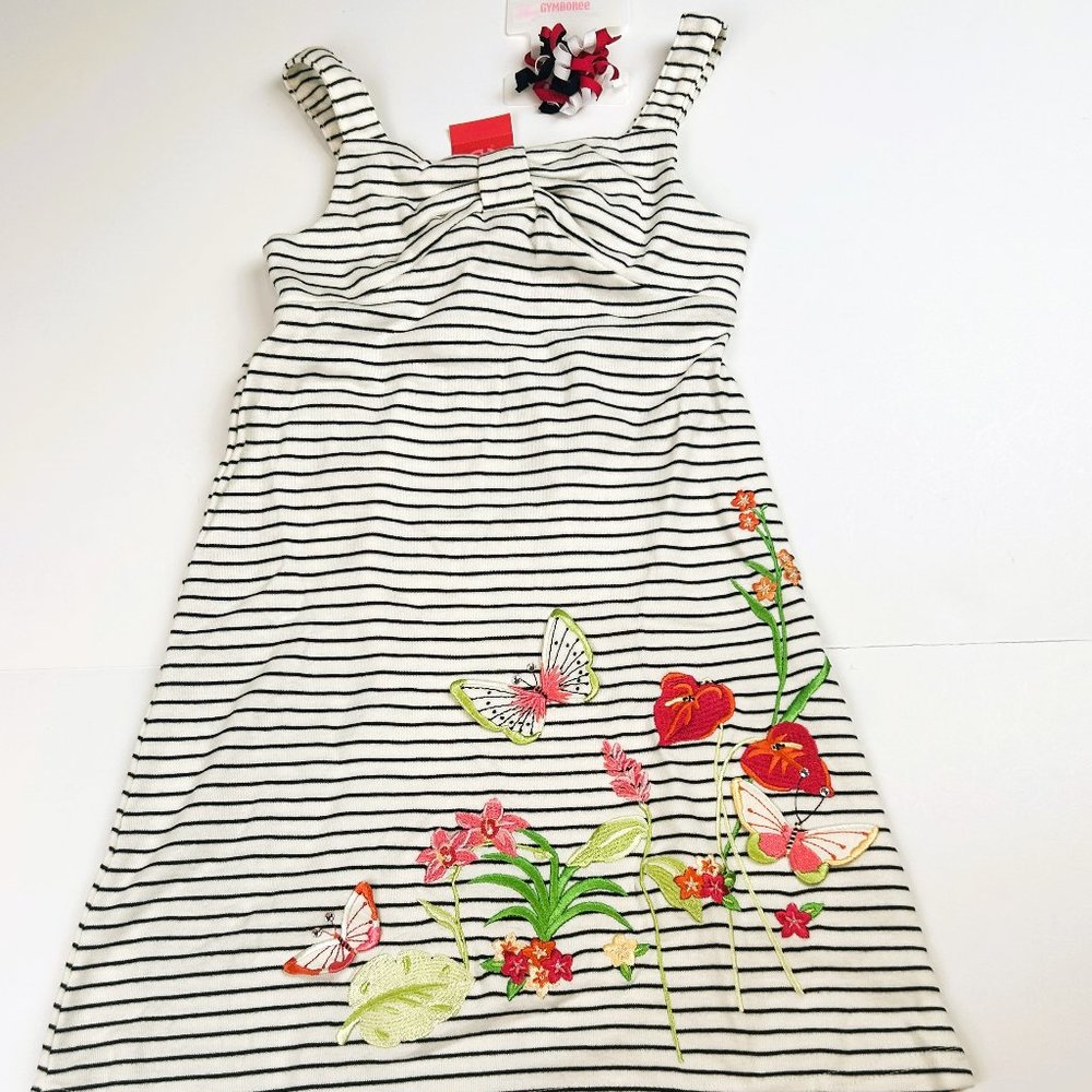 NWT Gymboree Girl Stripe Butterfly Knit Dress & Matching Pony Holder Size 9